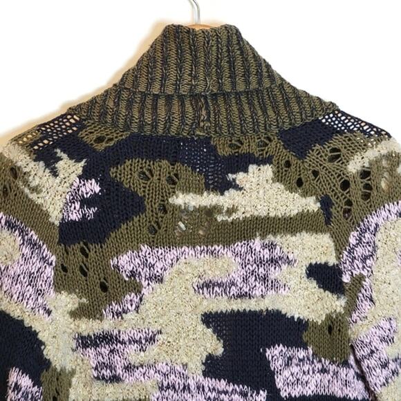 Anthropologie Sleeping on Snow Camo Print Cardigan Sweater Green Cream Cozy XS - Picture 11 of 16